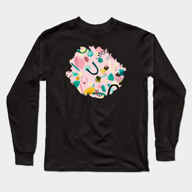 Geometric Organic Pieces PINK GREEN Long Sleeve T-Shirt by ninoladesign